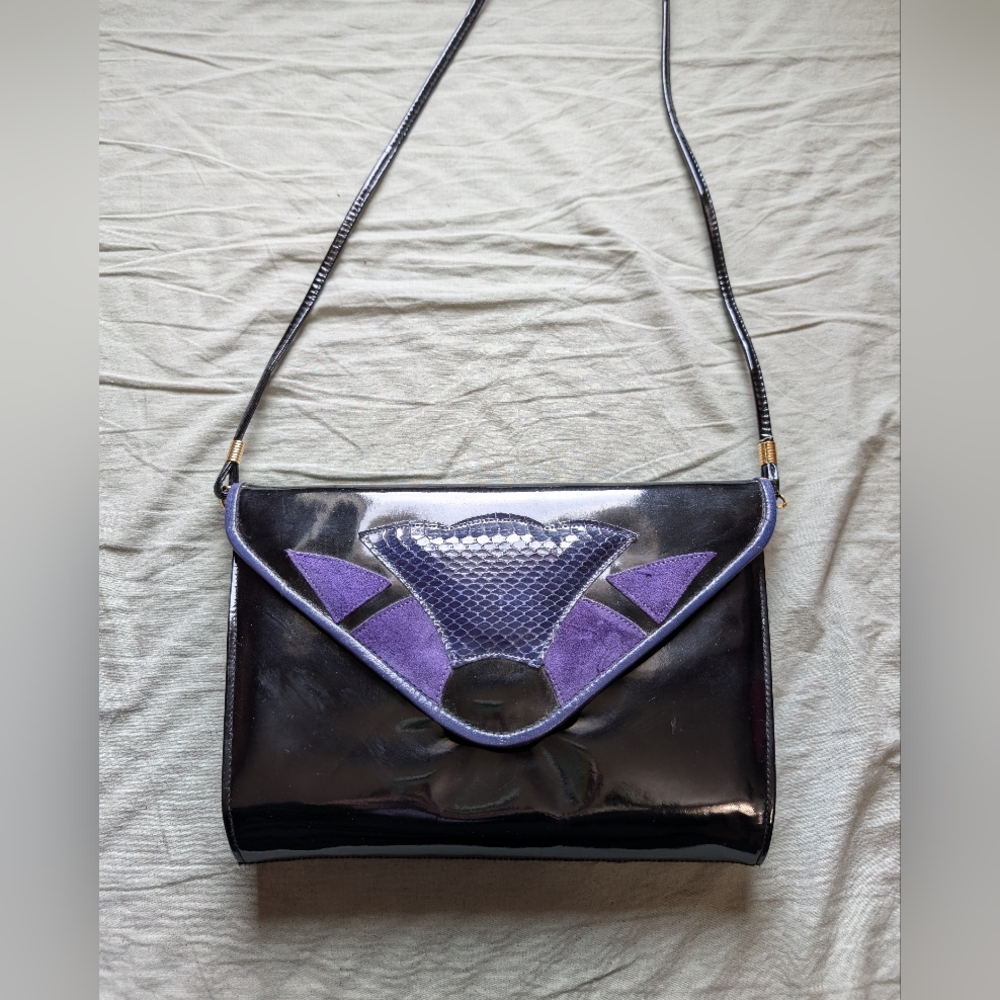Vintage Jasmin Snakeskin Leather Crossbody Bag Purple/Black